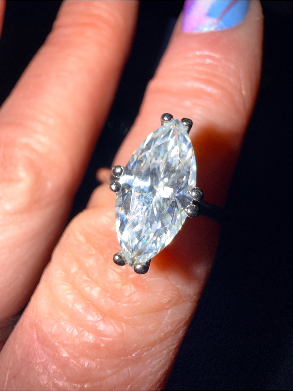 Marquise-Cut Clear Solitaire Moisannite Ring in Sterling Silver